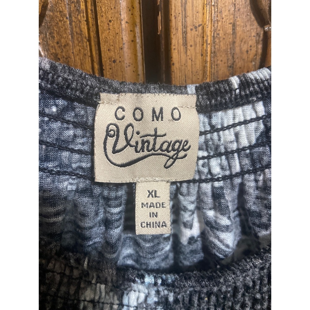 Como Vintage Womens XL Floral Smocked Neck Blouse Grey Space Dye Top - Picture 2 of 4